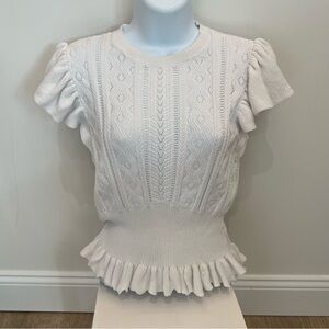 Express White Flutter Sleeve Ruffled short sleeve top